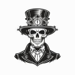 Steampunk Skeleton With High Hat Smiling Victorian Bandit Template Wanted image vector