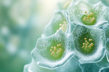 Delicate, translucent flowers with intricate details, a mesmerizing close-up.