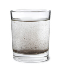 Glass with dirty water isolated on white