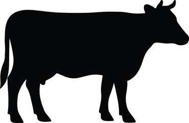 Silhouette of a standing cow black and white Vector illustration