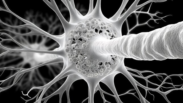 the image showcases a light colored, intricate biological structure against a solid, dark background