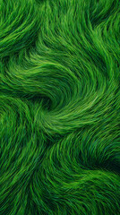 Green grass texture with swirling pattern creating a vibrant natural background full of depth and movement in bright outdoor light.