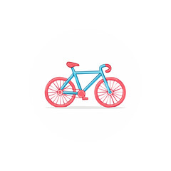 Naklejka premium Stylized bicycle graphic on white circle background featuring blue frame and red wheels cycling and transportation concept