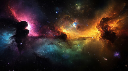 Obraz premium Cosmic nebula with colorful gas and dust formation in deep space. Abstract galaxy background for astronomy or science.