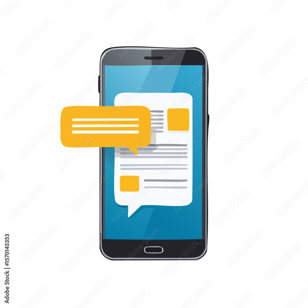 Poster smartphone displaying information and a message bubble for communication in digital space