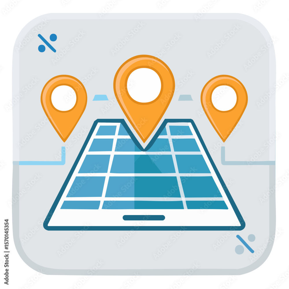 Poster mobile navigation app shows map with location pointers technology concept