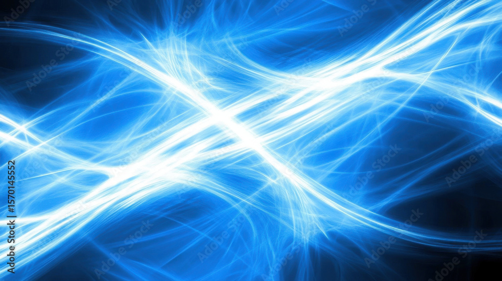 Poster blue abstract energy lines and waves. digital luminous particles creating dynamic motion. computer g