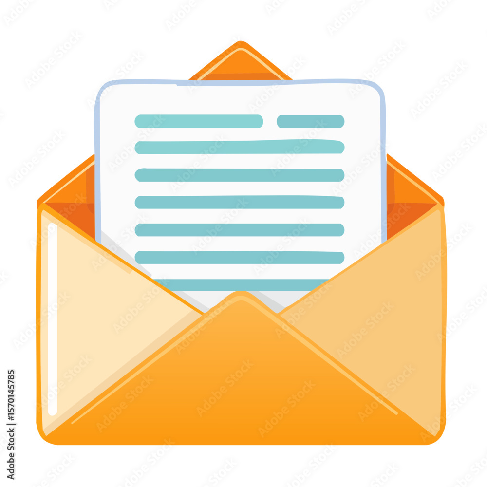 Poster open envelope with letter document communication symbol notification send message