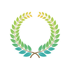 Obraz premium Decorative Green Gradient Laurel Wreath Icon Graphic Isolated on Black Backdrop