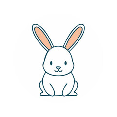 Obraz premium Cute Bunny Illustration in Circle Icon with White Fur and Long Ears for Easter or Spring Projects