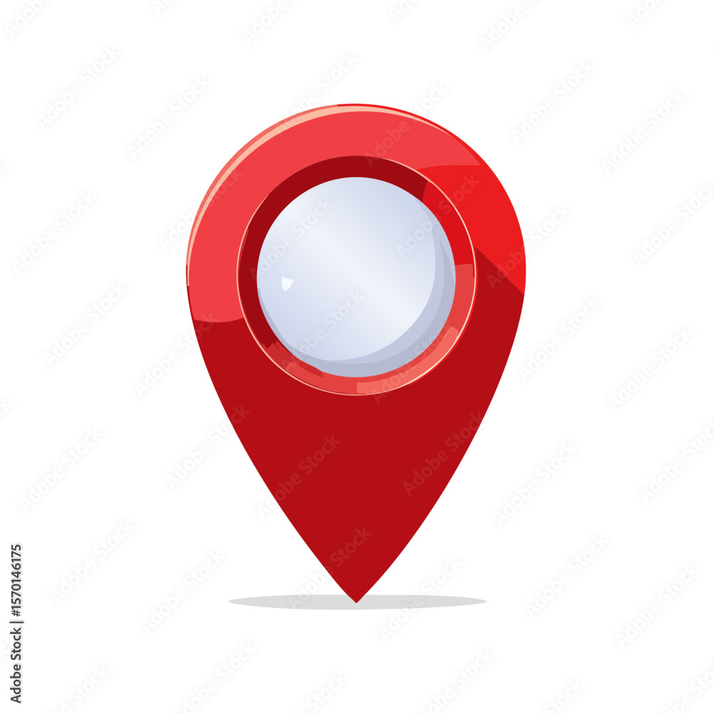 Poster shiny red map pointer location pin illustration for navigation and destination concepts