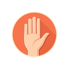 Obraz premium Palm Raised in Gesture for High Five or Stop Sign in Flat Vector Illustration over Red Circle Shape Background for Social Media Designs