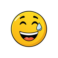 Fototapeta premium Laughing Emoji with a Droplet, Showing Humor and Relief on a Yellow Round Face