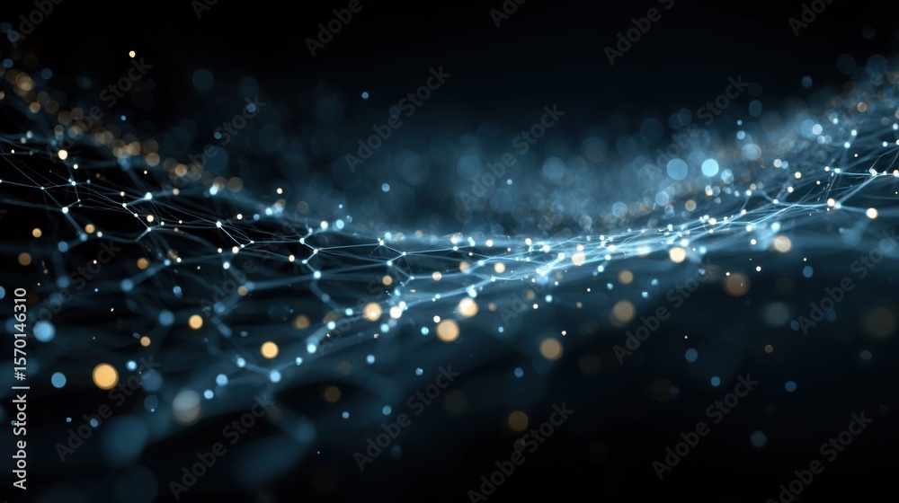 Poster a mesmerizing display of interconnected nodes and glowing lights creates a dynamic digital landscape