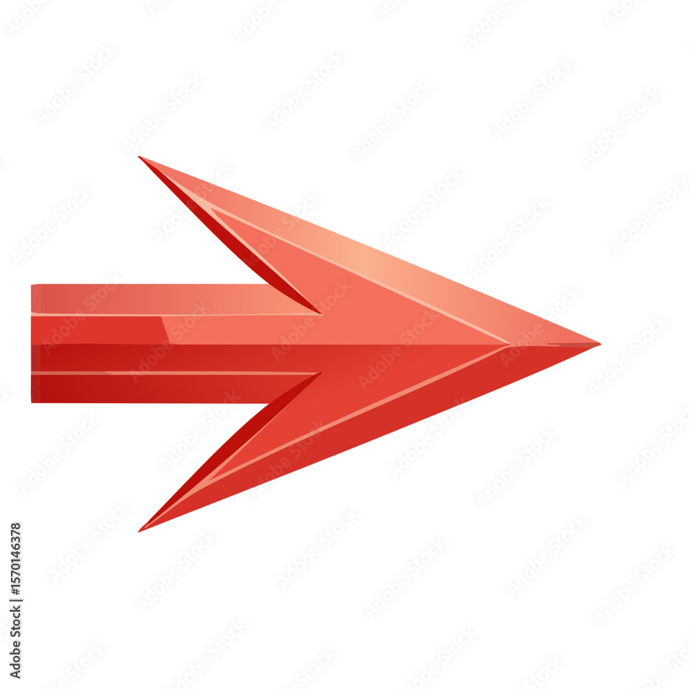 Poster shiny red arrow illustration pointing to the right side with a gradient and highlighted edges for di