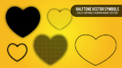 Halftone Vector Set Of Hearts