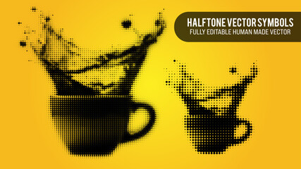 Halftone Vector Set Of Coffee Splashing
