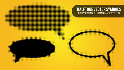 Halftone Vector Set Of Speech Bubbles