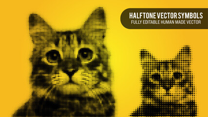 Halftone Vector Set Of A Cat