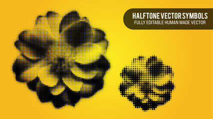 Halftone Vector Set Of Flowers