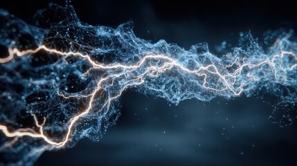 Bright strands of electric energy weave through a dark background, creating an abstract visual of digital connections and dynamic movement. The glowing lines pulse with vibrant intensity.