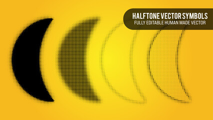 Halftone Vector Set Of Crescent