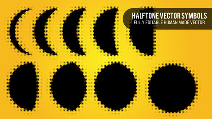 Halftone Vector Set Of Moon Phases