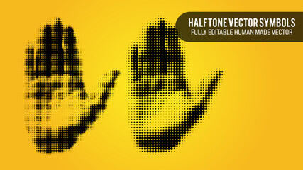 Halftone Vector Set Of A Hand Palm