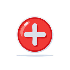 Fototapeta premium Illustration of a Red Button with Plus Sign in Center, White Border and Shadow