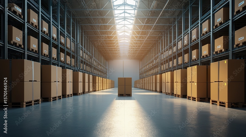 Aufkleber warehouse operated by ai-controlled logistics system, robots transporting crates