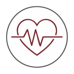 Heartbeat line graphic symbol health and wellness in circle. Vital sign flat vector icon illustration. Medical cardiology concept of love and life.