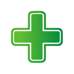 Fototapeta premium Green Plus Sign Illustration for Health First Aid and Positive Concepts Symbolism on Black Background with White Outline Icon