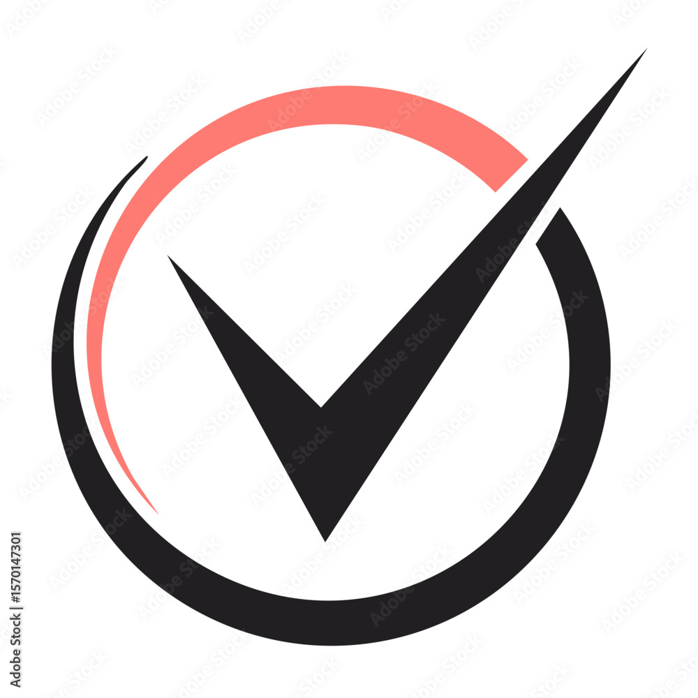Poster checkmark icon in circle symbolizes approval confirmation and positive choice for valid task complet