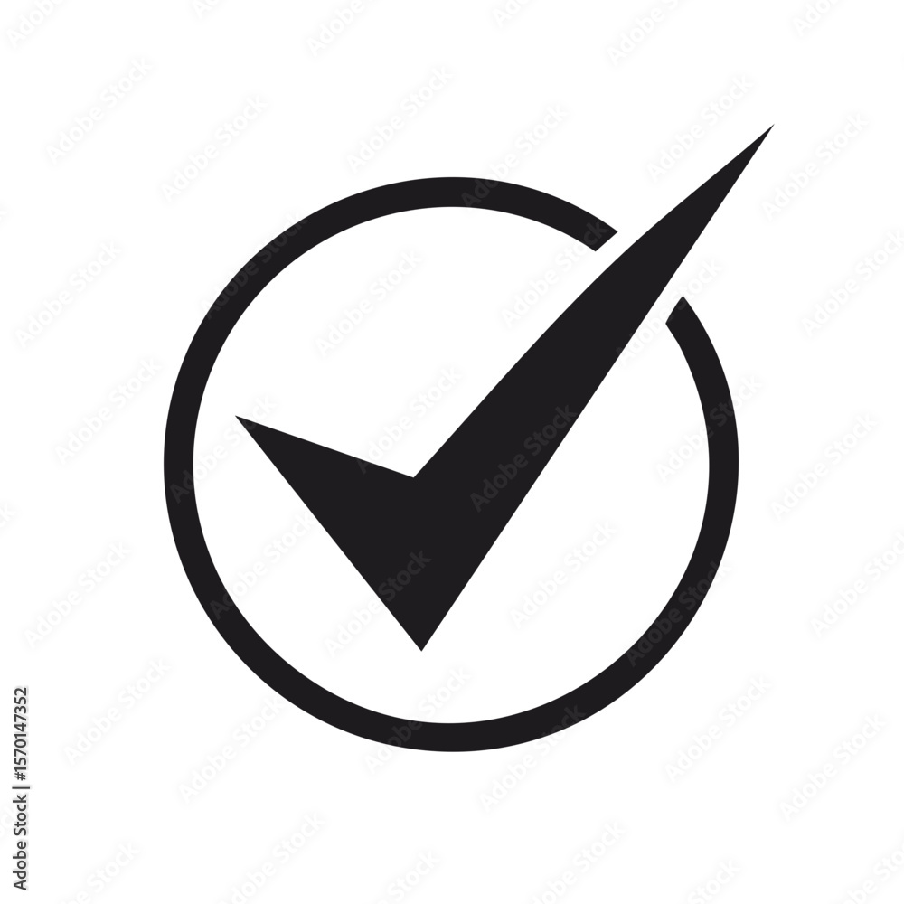 Poster black check mark symbol in a circle represents approval and validation icon for success and agreemen