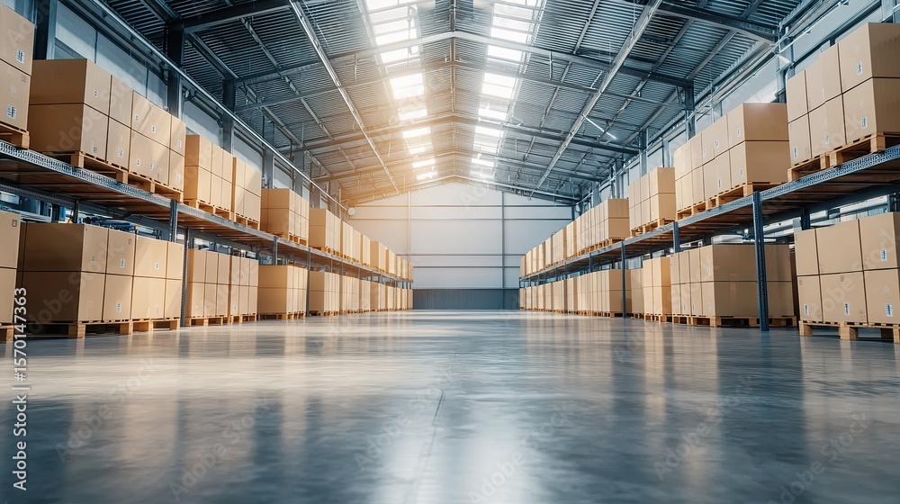 Aufkleber warehouse operated by ai-controlled logistics system, robots transporting crates