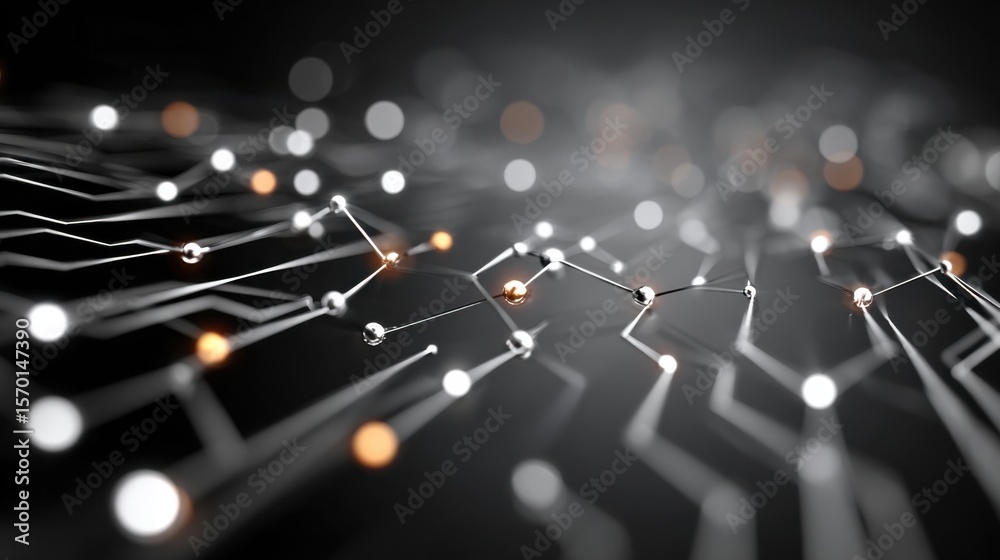 Poster complex circuitry patterns are highlighted by glowing dots of light against a dark backdrop. the int
