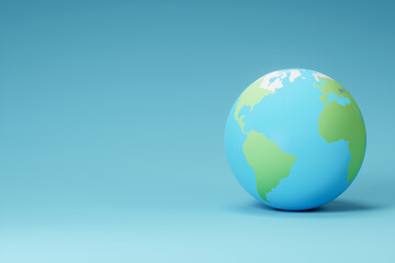 Minimal style simple 3D render of Earth set against a clean blue gradient background, ideal for geography, global concepts, or environmental visuals.
