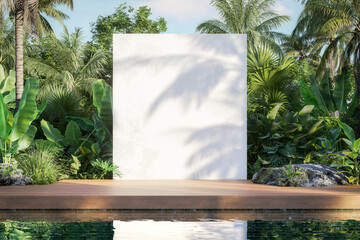 3D render of a white wall casting tropical plant shadows