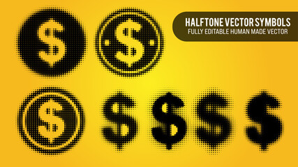Halftone Vector Set Of Dollar Signs