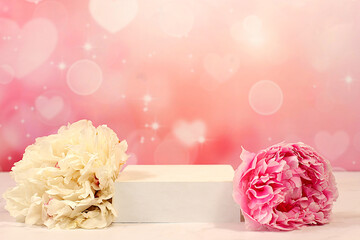 Empty product podium and fresh peonies, elegant beauty concept,Abstract beautiful flower...
