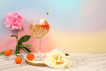 Royal lemonade cocktail with tequila, gin, rum, ice and fresh apricot berries, bar and party...