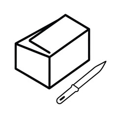 Surgical blade scalpel box safe packaging line art Vector illustration