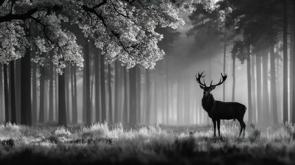 Majestic deer in a misty forest