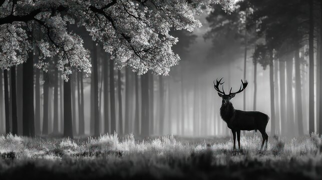Majestic deer in a misty forest