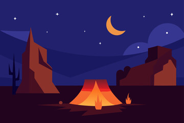 Fototapeta premium Cozy Camp in a Desert Canyon at Night