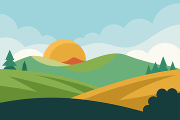 Obraz premium Minimalist Countryside Landscape With Morning Light