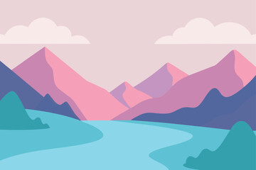 Pastel Mountain Landscape Serene Hills Calm River