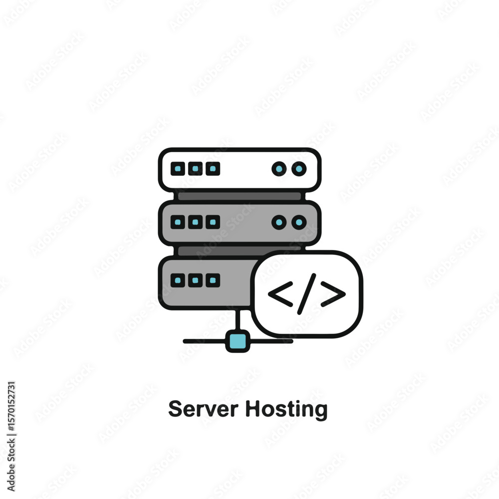 Poster server hosting with programming symbols.