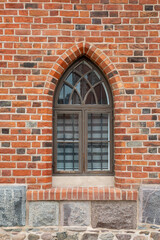 Gothic Arched Window in Red Brick Castle Wall, Lidzbark Warminski, Poland