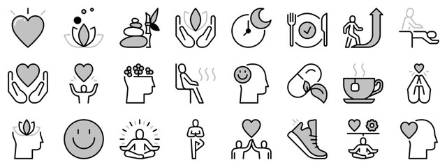 Icons in two tones about wellness